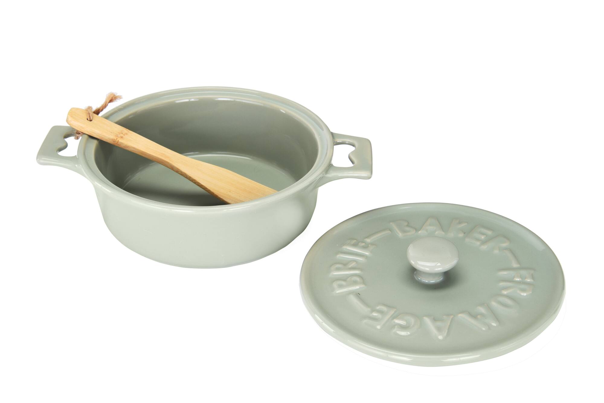 Hello Honey® Farmhouse Round Lidded Stoneware Brie Bakers with Wood Spreaders Set